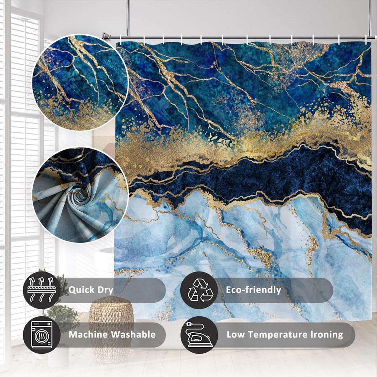 DUSCHVORHANG SET Marmor 180 x 180 cm abstrakt modern Dekor wasserdicht waschbar Badewanne Badezimmer - Multicolor, Kunststoff (180/180cm) - MCBOSON
