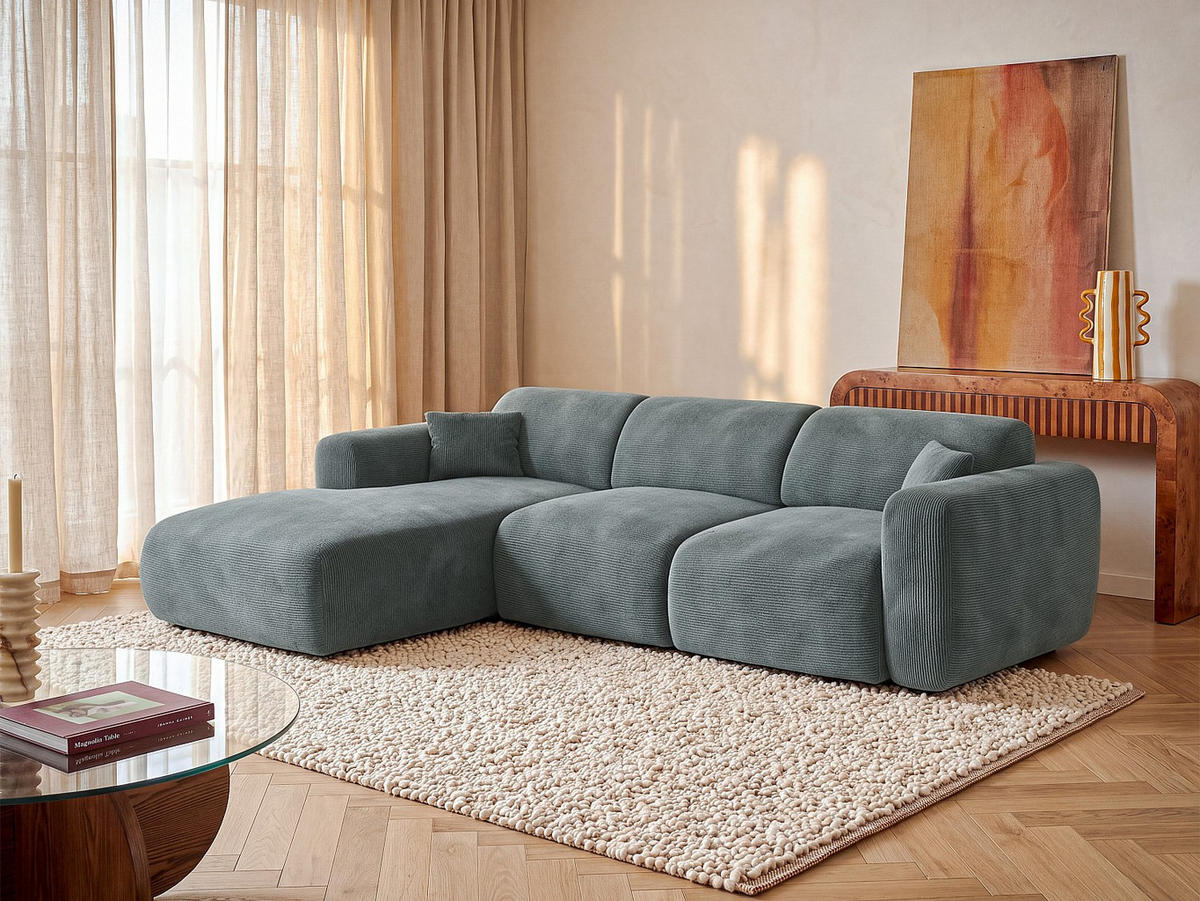 SOFA - 5 Personen - samt - blau Pogni - Blau, Textil (280/165cm) - Vente-Unique