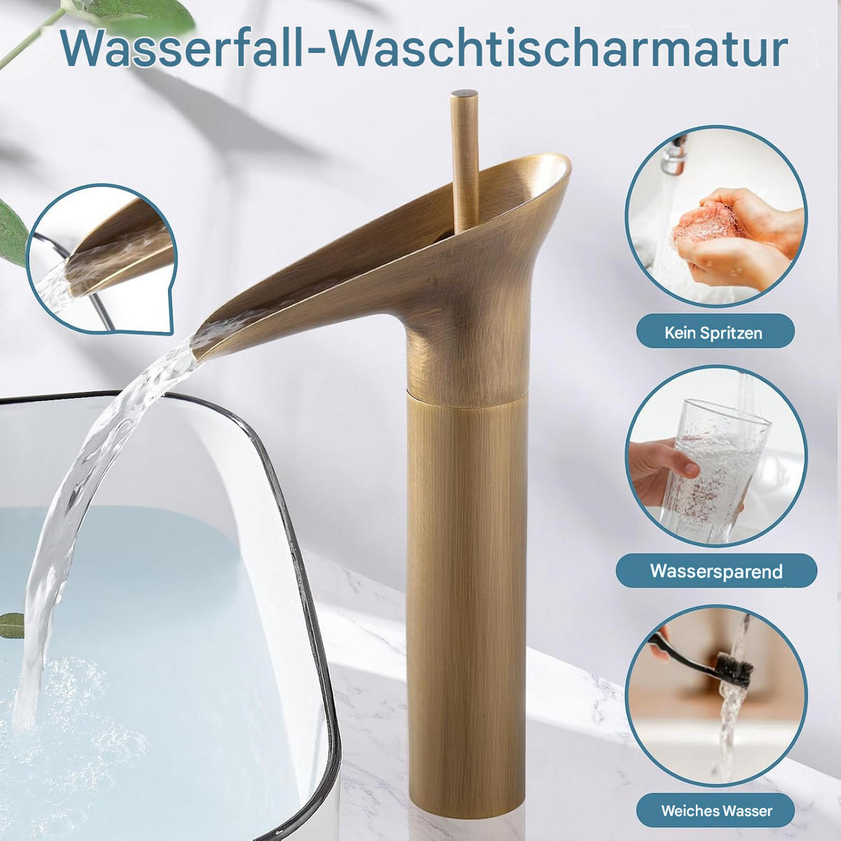 BADEZIMMERARMATUR, 31 cm x 14 cm, gold - Goldfarben, Metall (40/10/20cm) - Vallsero