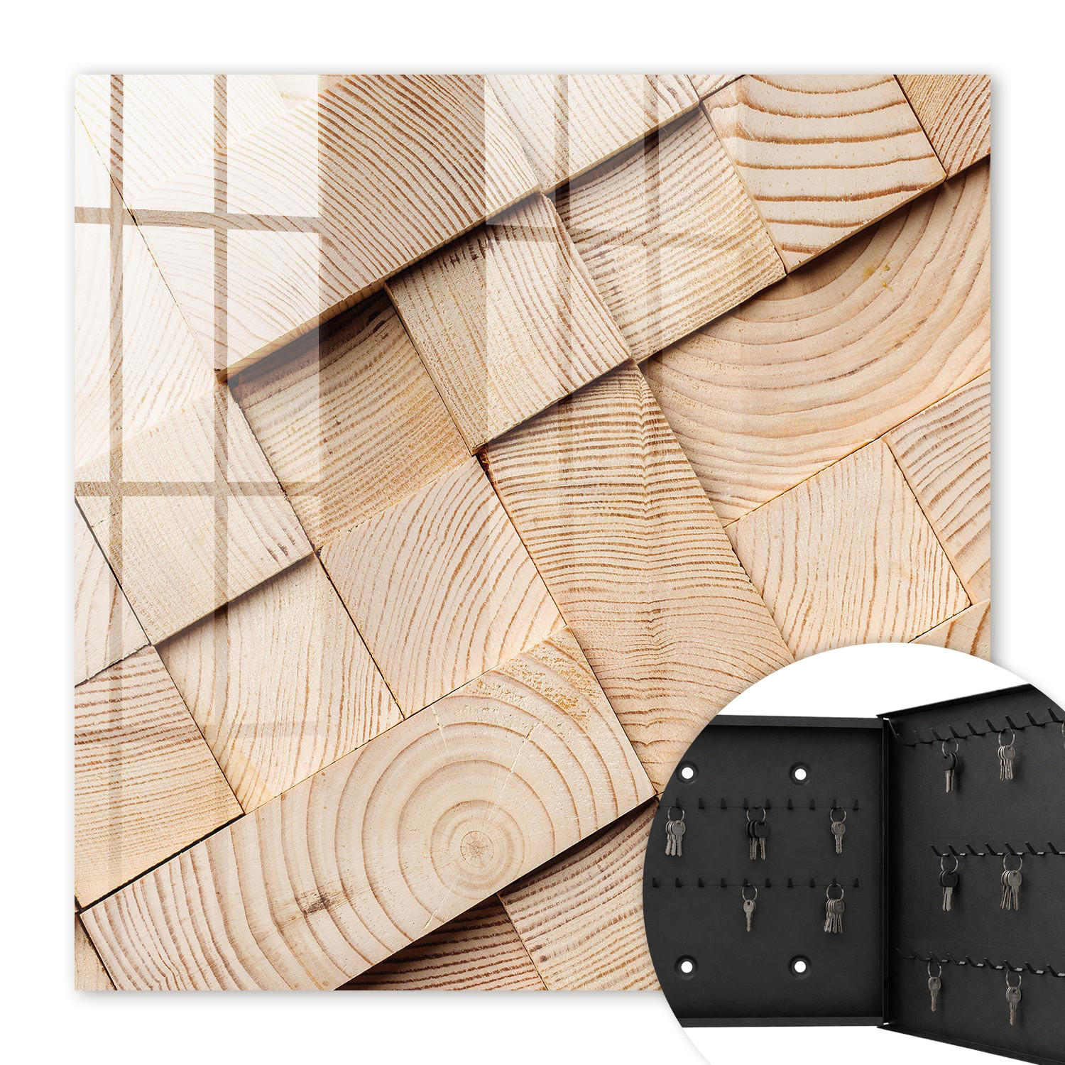 SCHLÜSSELBOX Schwarz 30x30 cm- Türöffnung nach rechts - Holzstruktur - Beige, Metall (30/30/5cm) - TULUP