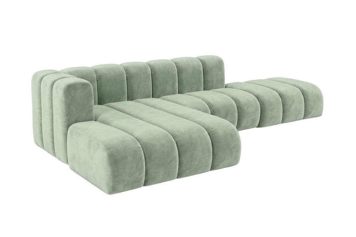 ECKSOFA Modulares In L-Form Mit Hocker, Velvet-Stoff Riviera, Mintz, Links, GRAND Mini - Mintgrün, Holz (295/179cm) - Kaiser Möbel