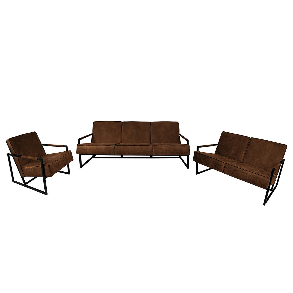 POLSTERGARNITUR (3-2-1) - Antiklederlook - Braun, Textil (1/1/1cm) - home24