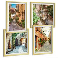 BILDER SET 4er Set - 50x50 cm & 40x60 cm Goldrahmen - Charmante italienische Straßen und Blumen - Goldfarben, Kunststoff (50/50cm) - TULUP