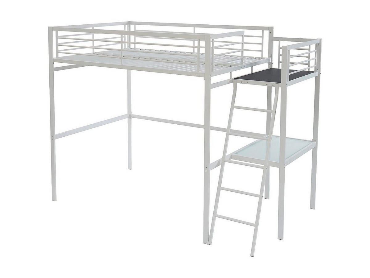 HOCHBETT mit Schreibtisch - 140 x 190 cm - Weiß - CASUAL II - Weiß, Metall - Vente-Unique