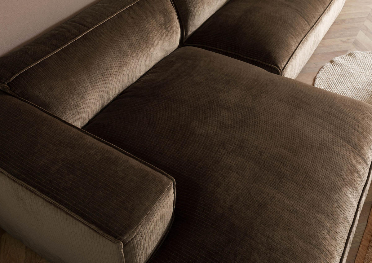 ECKSOFA 304x164x69 Ottomane links Cord taupe VALENCIA - Taupe, Kunststoff (304/164cm) - Massivmoebel24
