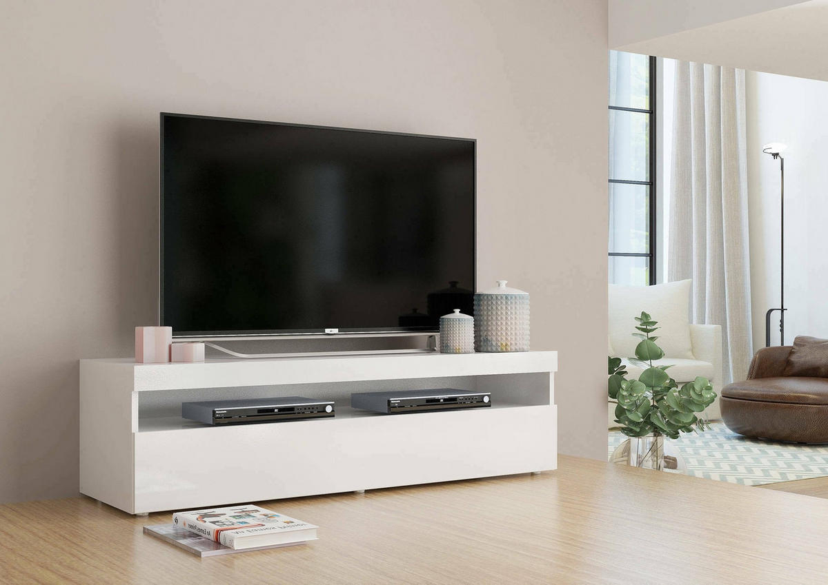 FERNSEHSCHRANK Glänzendes Weiß 45/130/36 cm - Weiß, Holzwerkstoff (130/36/45cm) - DMORA