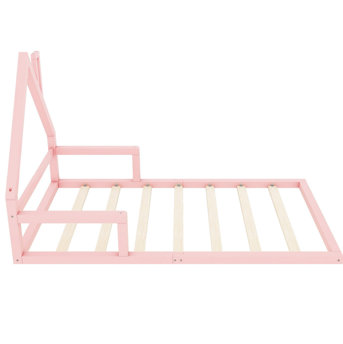 KINDERBETT 90/200 cm in Hausform aus massivem Kiefernholz in Rosa - Rosa, Holz (90/200cm) - BEAOK