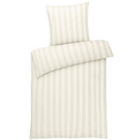 BETTWÄSCHE Damast 155x220 Beige gestreift - Baumwoll Bettbezug Made in Germany - Creme, Textil (155/220cm) - Carpe Sonno