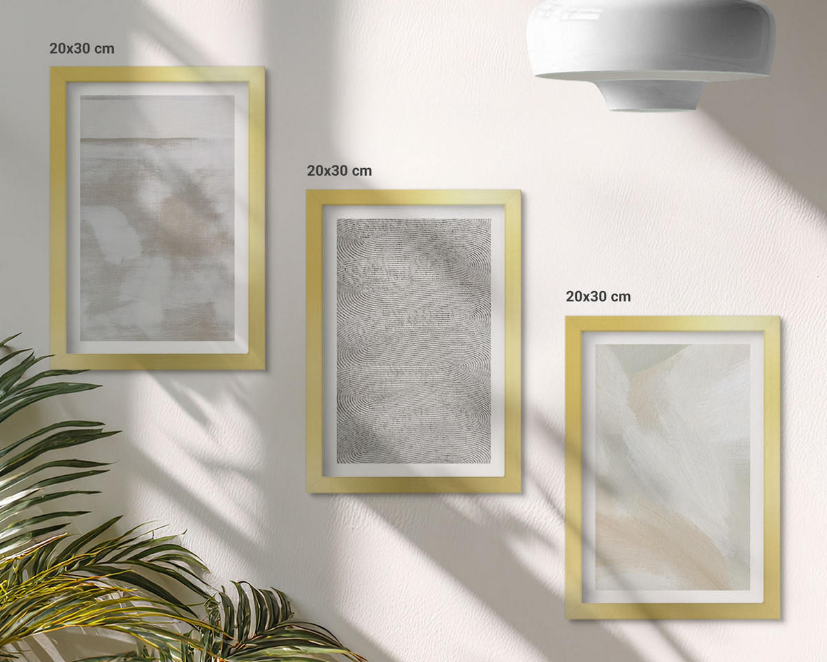 BILDER SET 3er Set - 20x30 cm Goldrahmen - Abstraktes modernes Design - Goldfarben, Kunststoff (20/30cm) - TULUP