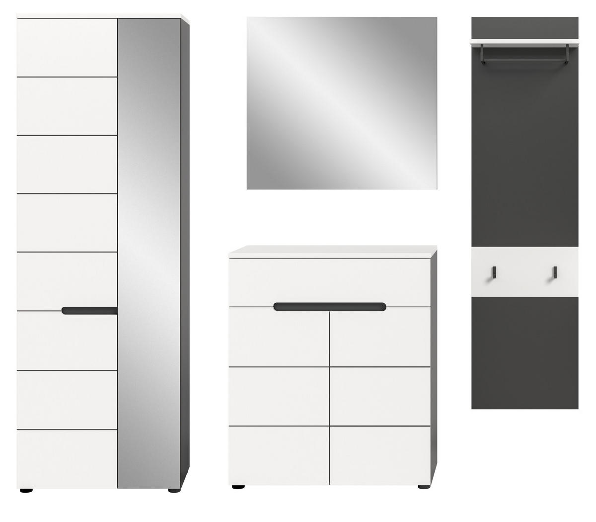 GARDEROBEN-SET 4-teilig in weiß, grau 220 cm, Komplettset mit Soft-Close, Cooper - Schwarz/Weiß, Glas/Holzwerkstoff (220/190/37cm) - Inn.Furn