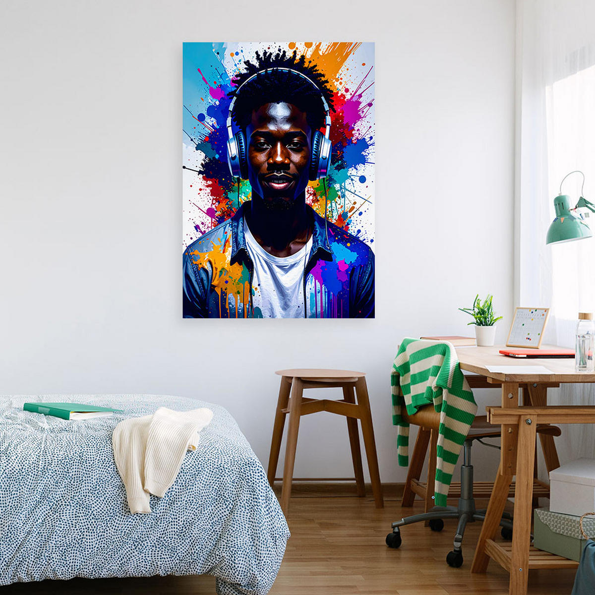 LEINWANDBILD DJ Musik Kopfhörer Junge 70x100cm - Multicolor, Textil (70/100cm) - Feeby