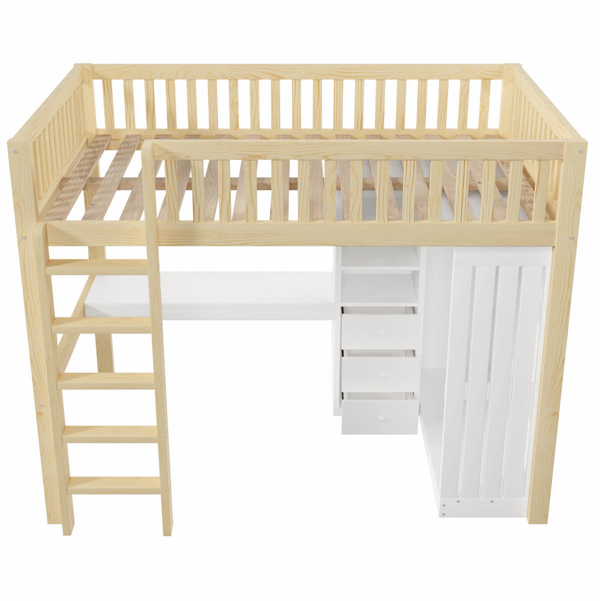 HOCHBETT mit Schreibtisch 140/200 cm in Natur – mit Kleiderschrank, Treppe und Stauraum - Naturfarben, Holz (140/200cm) - BEAOK