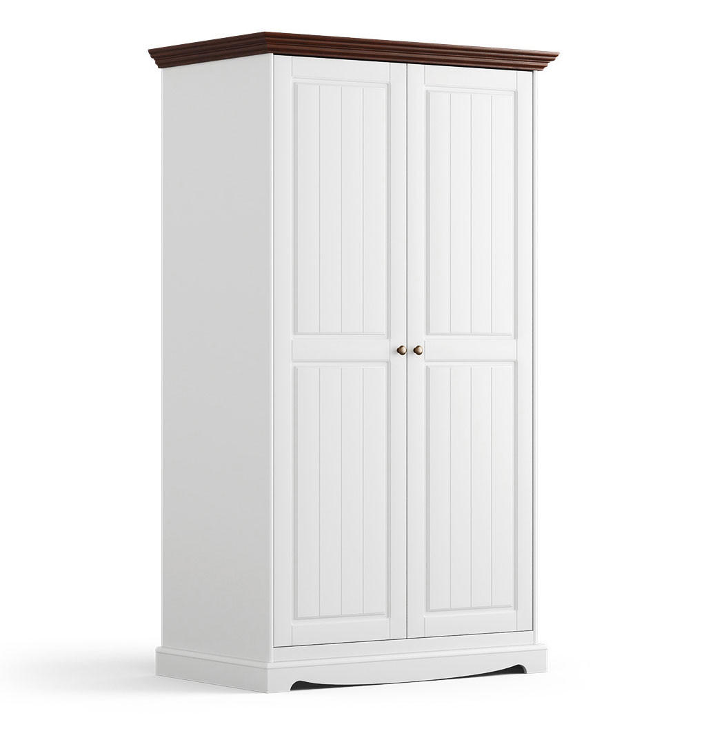 KLEIDERSCHRANK Belluno Elegante Kiefer weiß (RAL9010) lackiert / Kiefer gebeizt, Nussbaumfarben 107 / 64 / 190cm - Nussbaumfarben/Weiß, Holz/Metall (107/190/64cm) - Feldmann-Wohnen