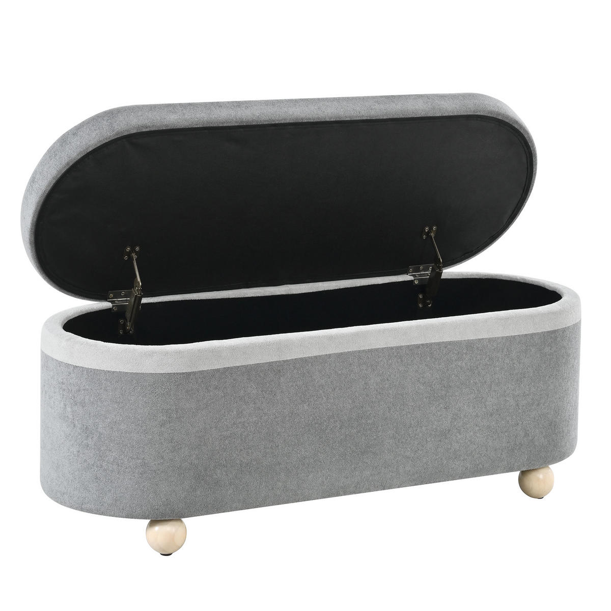 AUFBEWAHRUNGSTRUHE fleece grau 110 cm mit holzbeinen - Grau, Textil (110/47/41cm) - Urban Meuble