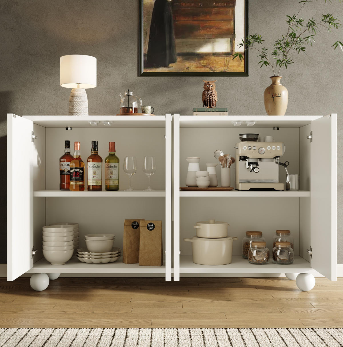 SIDEBOARD 120/35/71 cm aus MDF mit verstellbarem Einlegeboden Weiß/Creme - Weiß, Holzwerkstoff (120/71/35cm) - Modenvie