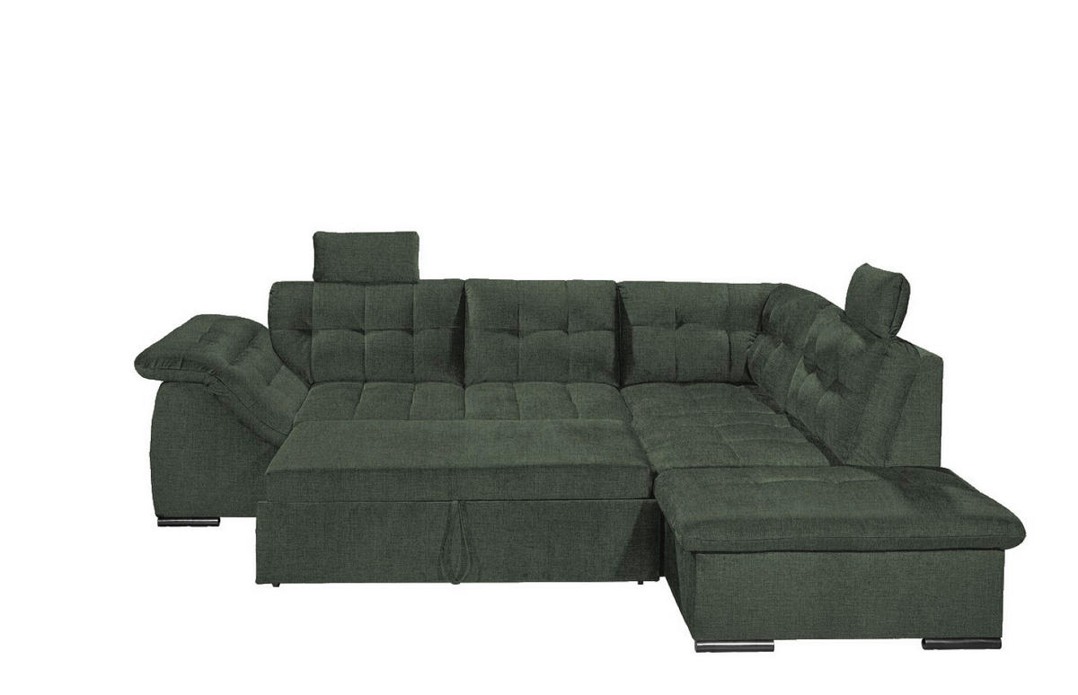 ECKSOFA mit Schlaffunktion und Bettkasten, verstellbare Armlehnen - Grün, Textil (283/217cm) - ed exciting design
