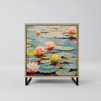 SIDEBOARD BLOOMING WATERS, Eichefarben, 57,5x42x67,5 cm, Schwarze Metall-Rahmenfüße - Eichefarben/Multicolor, Holzwerkstoff/Metall (57.5/67.5/42cm) - SpaceRebels