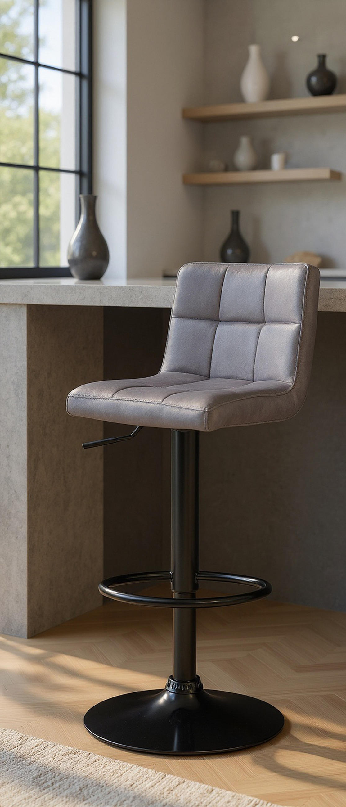 BARHOCKER 4er Set Fenai Samt grau - Schwarz/Grau, Textil/Metall (40/106/40cm) - TPFLiving