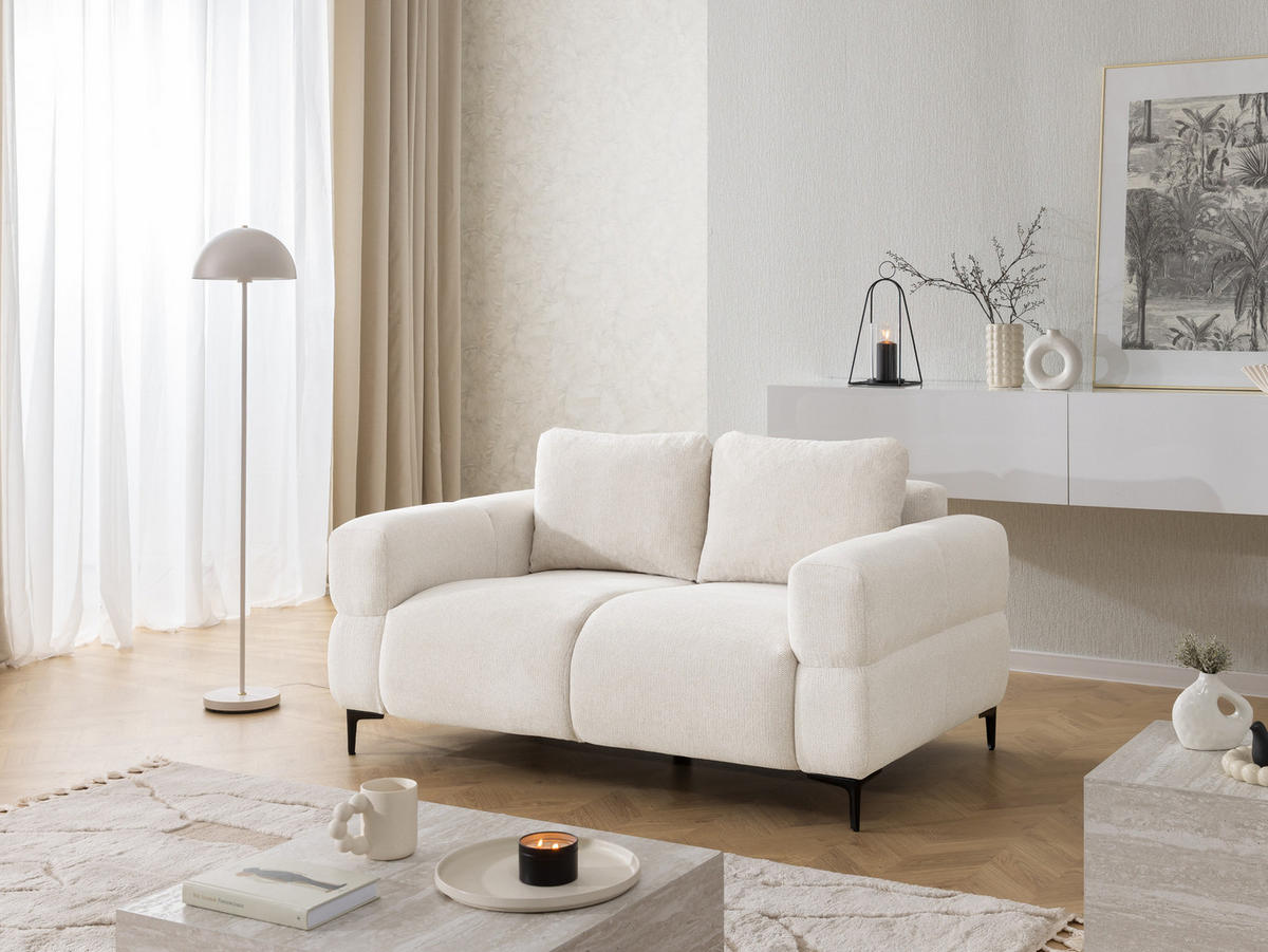 2-SITZER-SOFA Cardea in Bubble-Optik aus weichem Creme Strukturstoff mit hohem Sitzkomfort - Creme/Schwarz, Holz/Textil (154/80/97cm) - S-Style Möbel