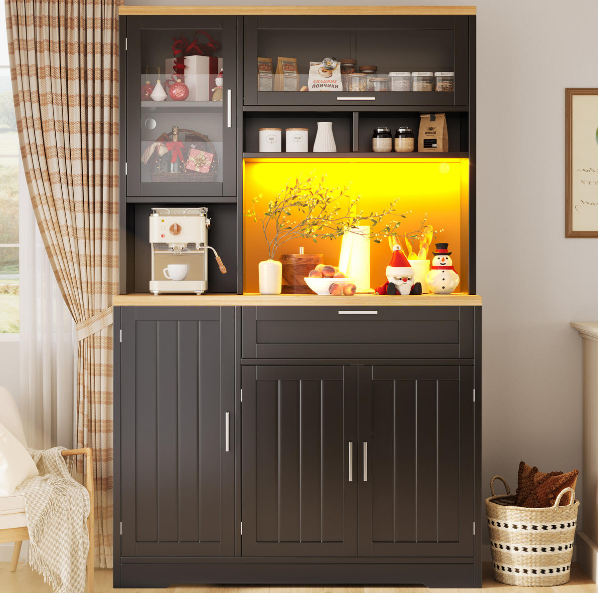 BUFFET 104/40/180 cm schwarz aus MDF mit LED-Beleuchtung - Schwarz, Holzwerkstoff (104/180/40cm) - OKWISH