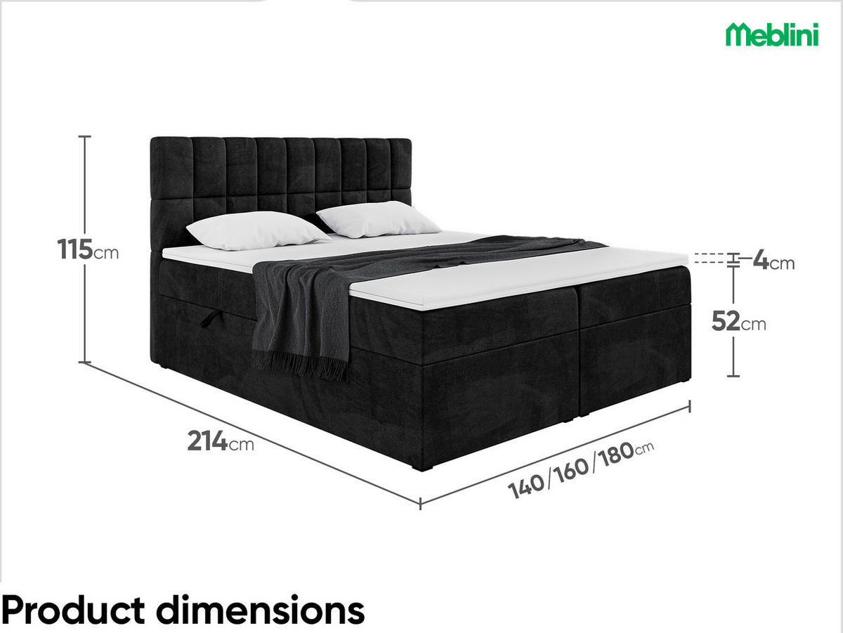 BOXBETT LUKAS 180x200 cm in Schwarz Samt - Schwarz, Holz/Holzwerkstoff (180/200cm) - Meblini