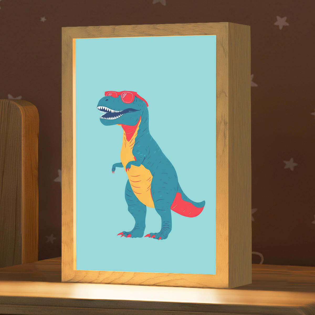 NACHTTISCHLAMPE Dinosaurier - Blau - Sonnenbrille 20x30 cm - Hellblau, Holzwerkstoff (8/20/30cm)