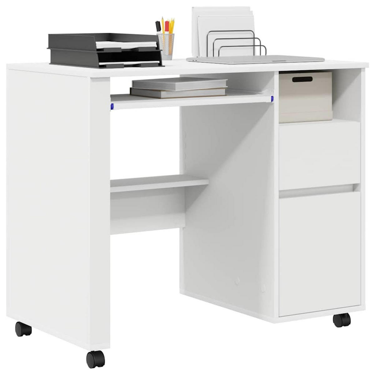 TISCH Mit Rädern Mit Regal Weiss 91/50/77 Cm Holzwerkstoff - Weiß, Holzwerkstoff (91/50/77cm) - vidaXL