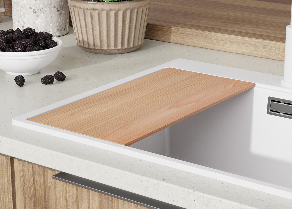 GRANITSPÜLE Oslo Duo, 2-er set Alles Weiß 78/50 cm 2 Becken + Küchenarmatur 40/20 cm + Ablauf-Set + Schneidebrett ab 80er Unterschrank - Beige/Weiß, Kunststoff (78/20/50cm) - Primagran