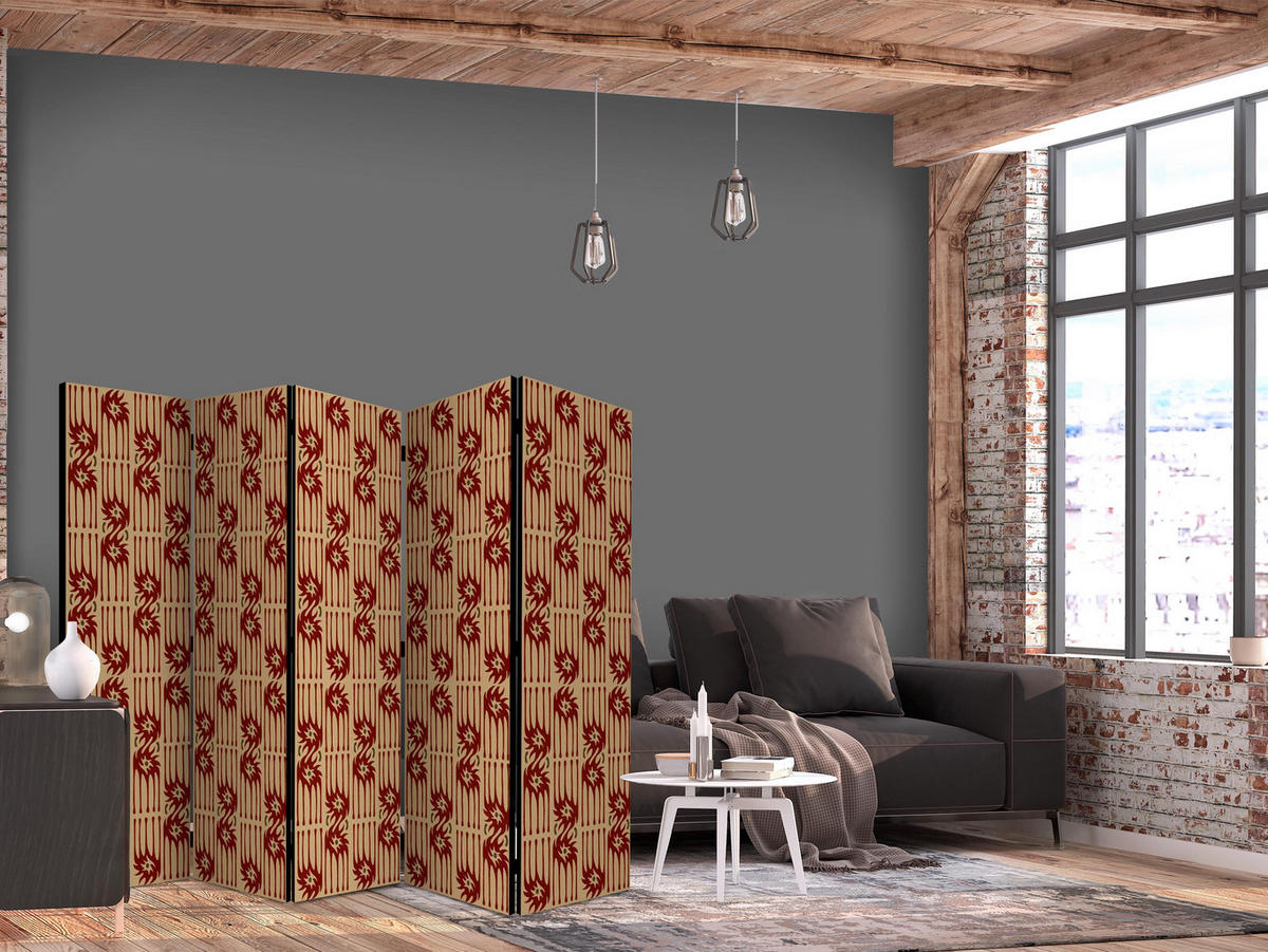 PARAVENT Akustik 5-tlg 225x172 cm Abstraktion Retro - Rot, Holz/Textil (225/172/3cm) - Muralo