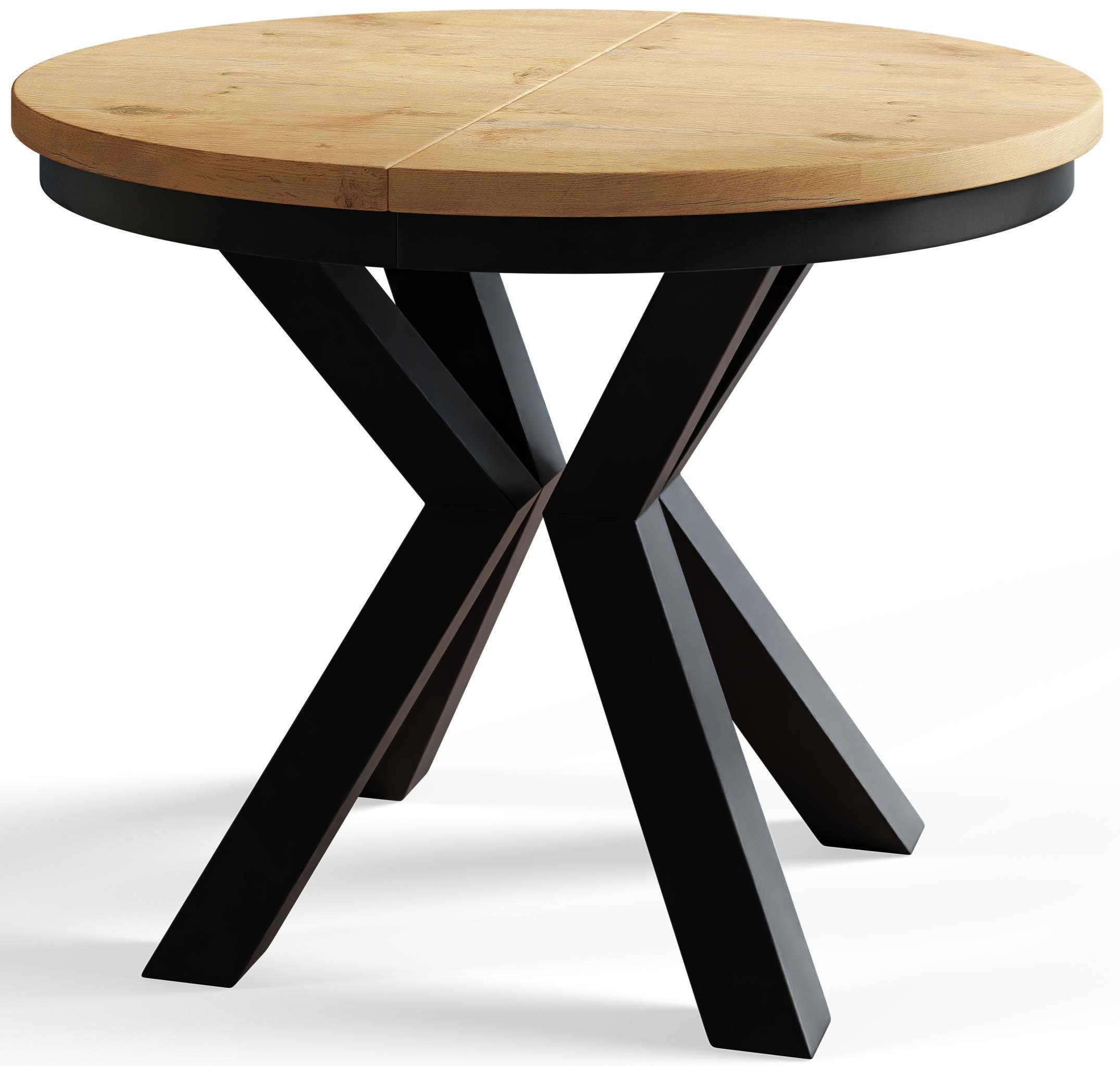 ESSZIMMERTISCH LOFT, ausziehbarer Tisch 120 cm/200 cm, Farbe: Hellbraun, mit Metallbeinen in Farbe Schwarz - Beige/Schwarz, Holzwerkstoff (120/120/76cm) - Alpi-Möbel