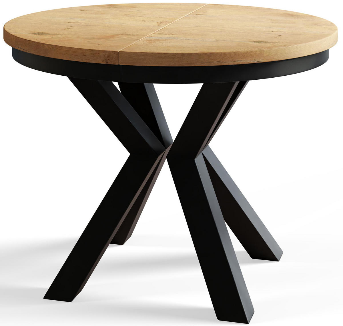 ESSZIMMERTISCH LOFT, ausziehbarer Tisch 120 cm/200 cm, Farbe: Hellbraun, mit Metallbeinen in Farbe Schwarz - Beige/Schwarz, Holzwerkstoff (120/120/76cm) - Alpi-Möbel