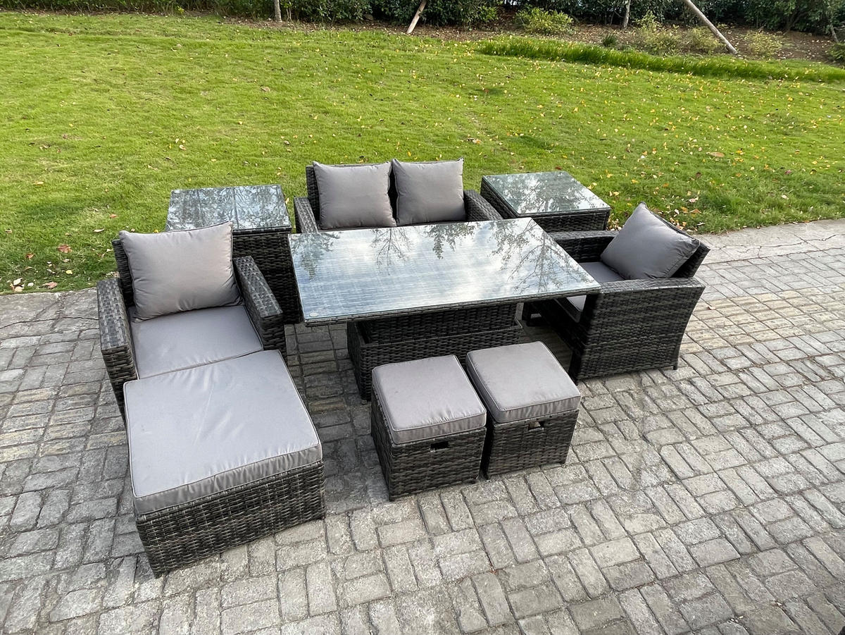 GARTENSOFA mit hoher Rückenlehne Polyrattan Dunkelgrau 7-Sitzer - Dunkelgrau, Metall - Fimous
