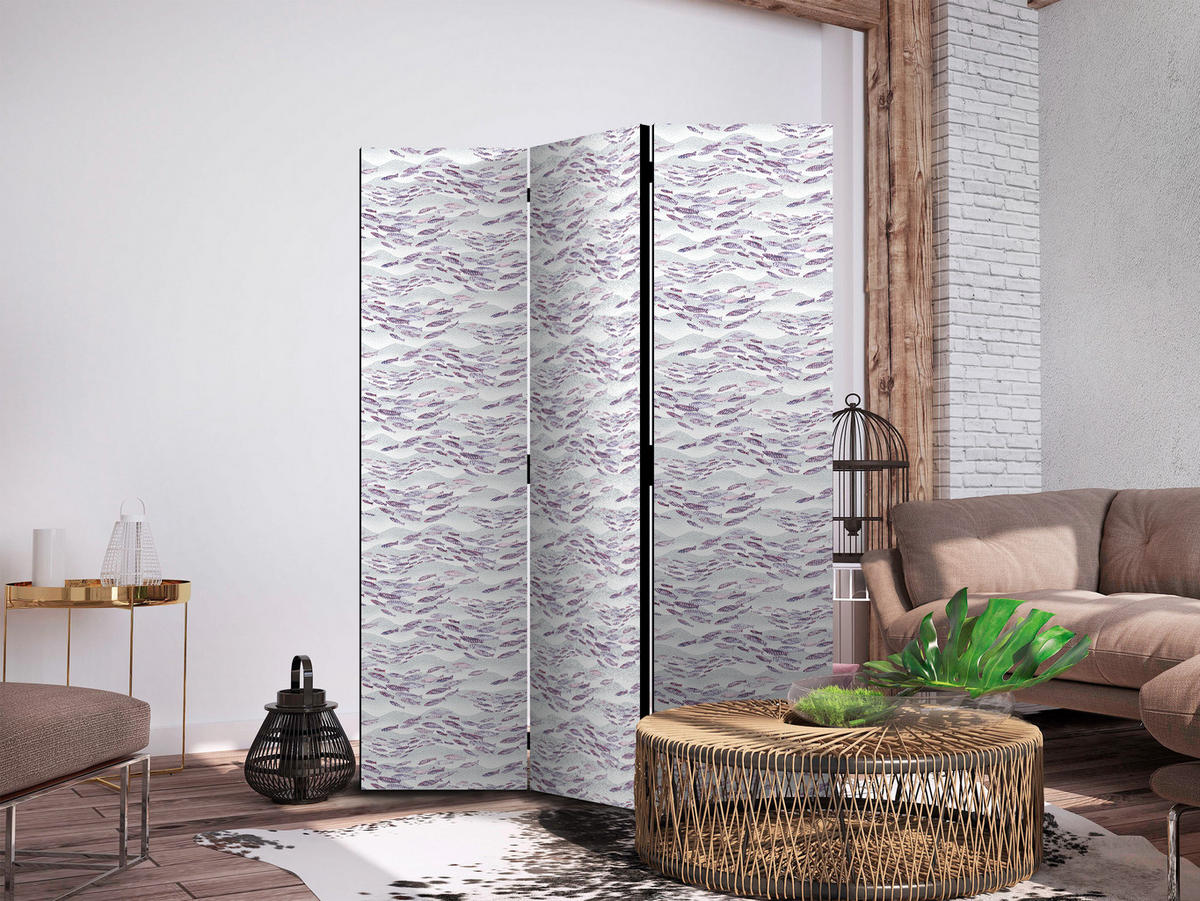 PARAVENT Beidseitig Bedruckter 3-tlg 135x172 cm Schwarm Violetter Fische - Lila, Holz/Textil (135/172/3cm) - Muralo