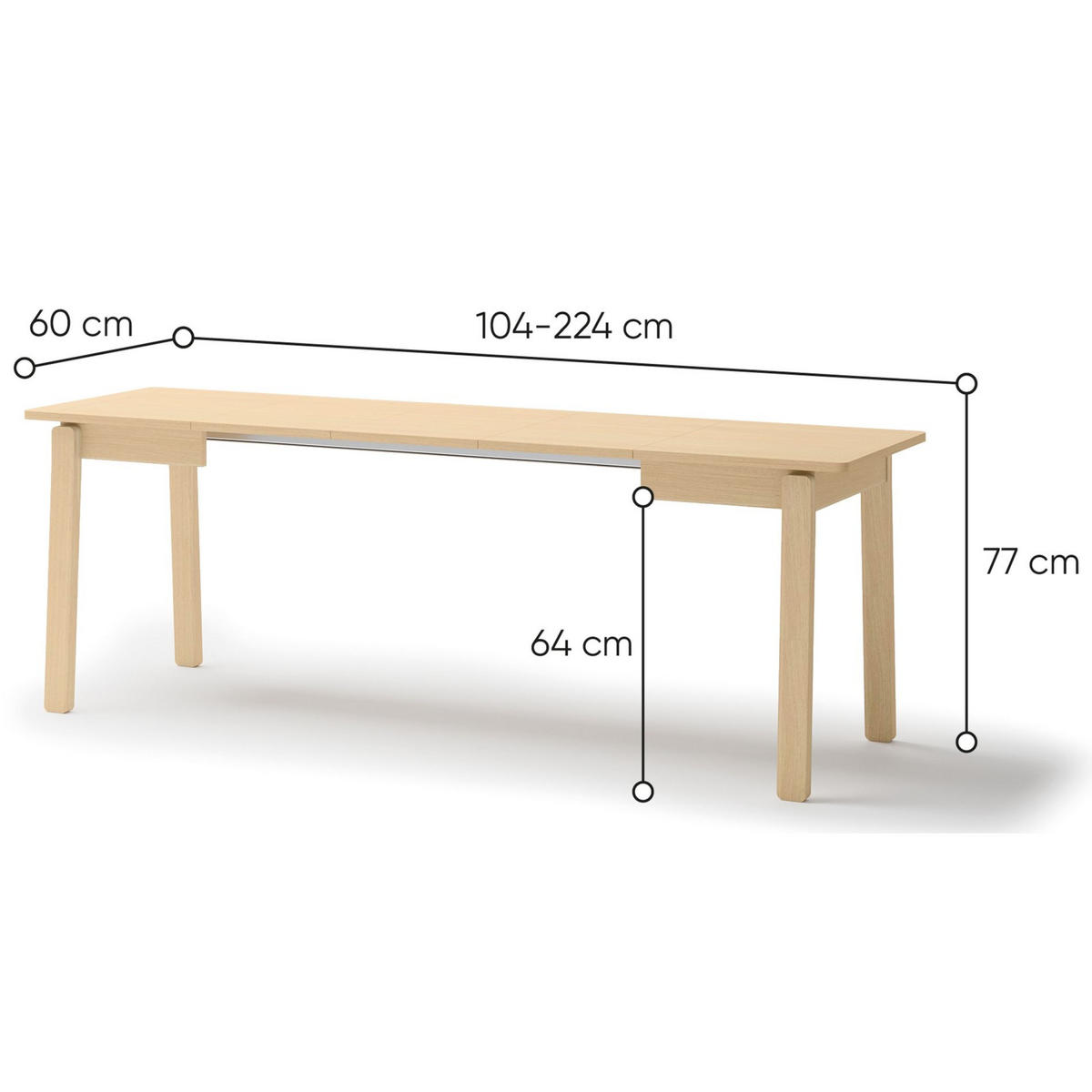 ESSTISCH Plot ausziehbar Helle Eichenholzoptik, 104 x 224 x 60 cm - Beige, Holz/Holzwerkstoff (60/104/77cm) - Selsey