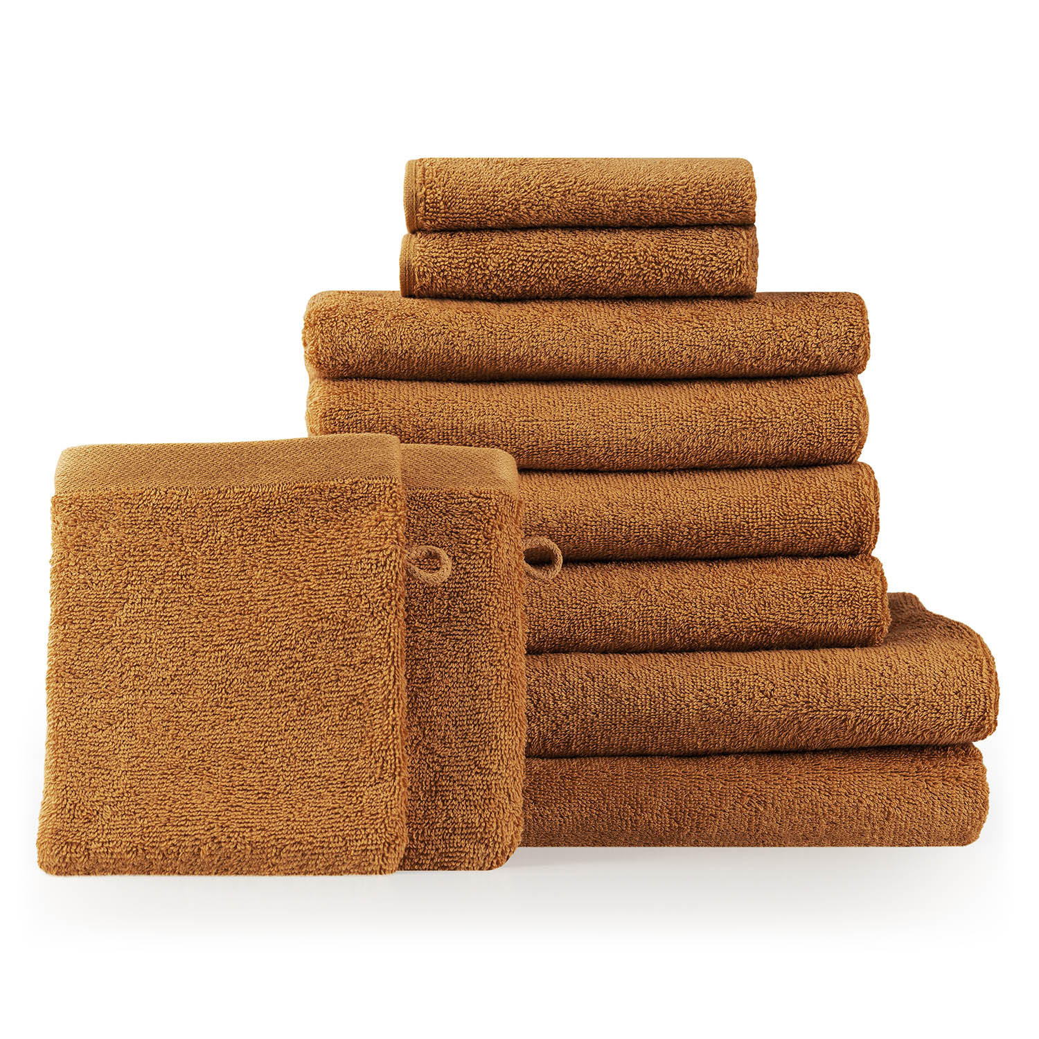HANDTUCH 8-teilig, 2x Badetuch 70/140 + 4x Handtuch 50/100 + 2x Gästetuch 30/30 + 2x Waschlappen 15/20 cm, Braun - Hellbraun, Textil (70/140cm) - Blumtal