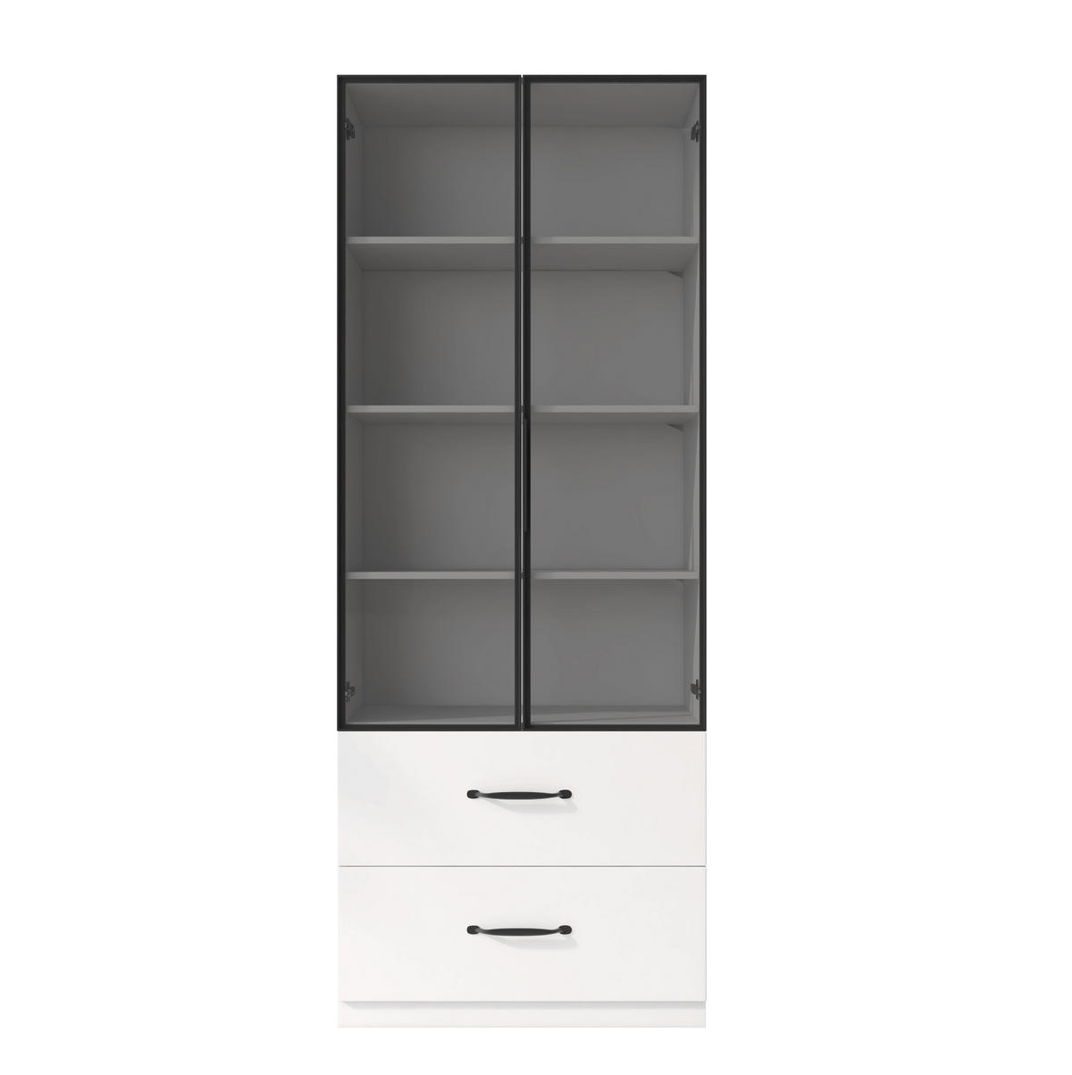 HIGHBOARD mit Glastüren 60/40/160 cm mit LED-Beleuchtung und 2 Schubladen - Weiß, Holzwerkstoff (60/160/40cm) - BEAOK
