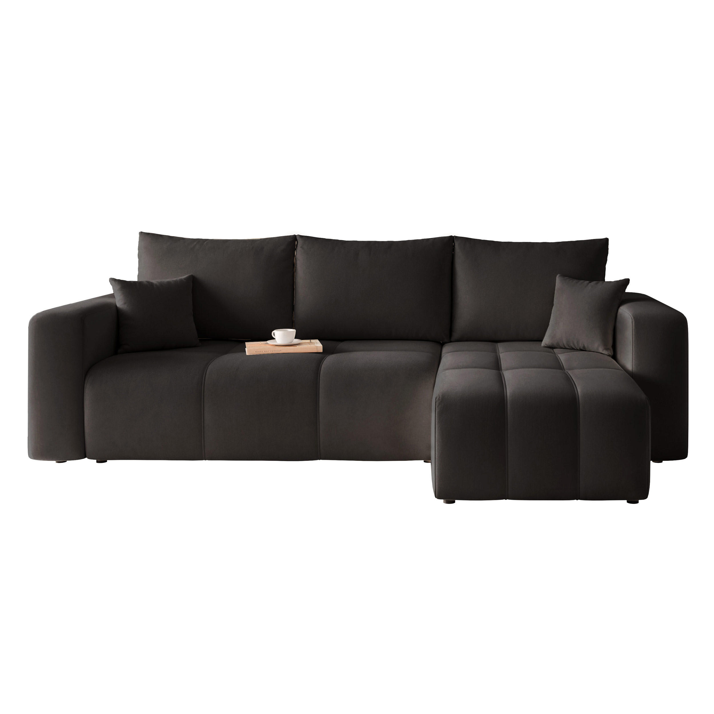 ECKSOFA Schwarz Velours mit Bettkasten und Schlaffunktion - Schwarz, Textil (248/145cm) - Idohome