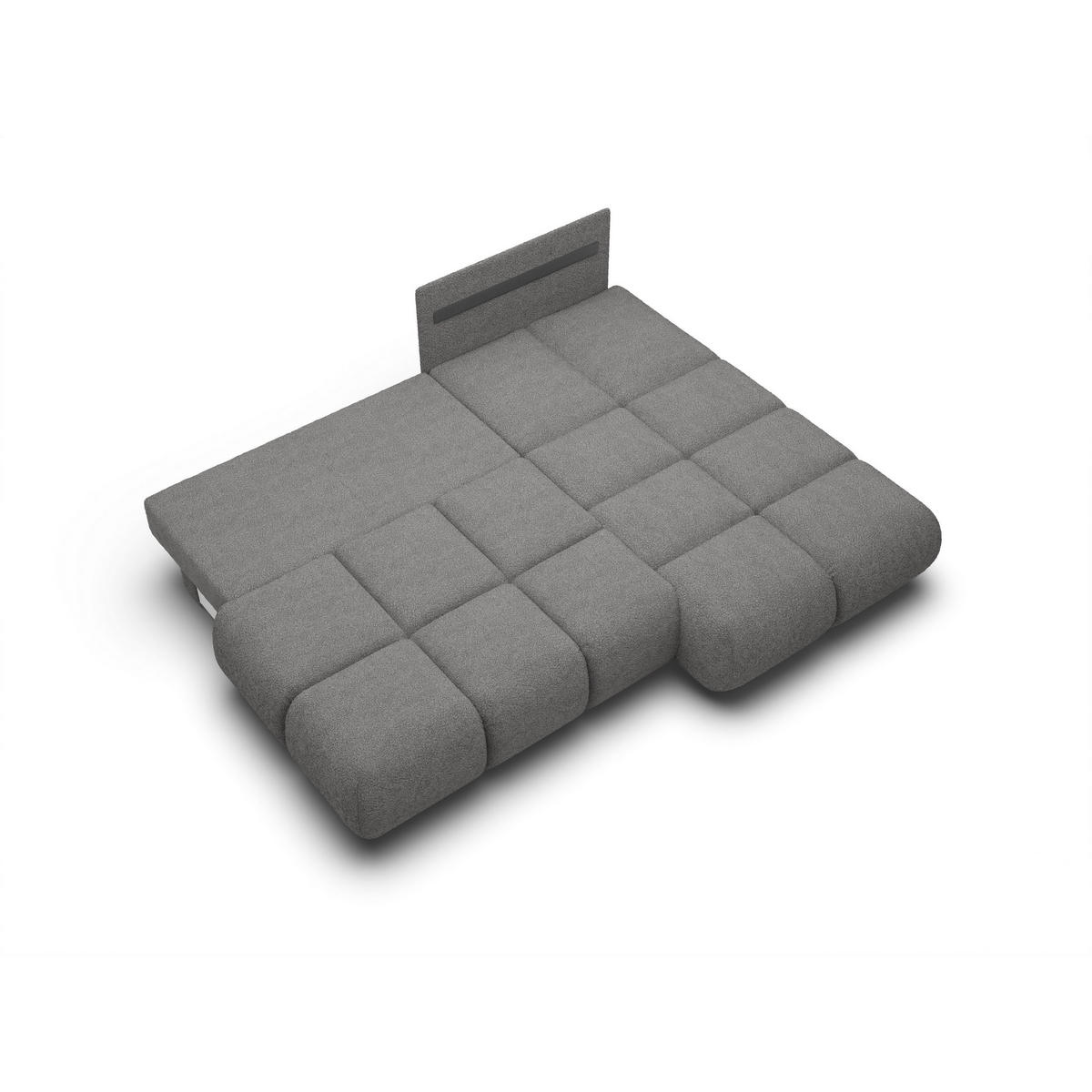 ECKSOFA CORSO R-S Grau Boucle-Stoff mit Schlaffunktion - Dunkelgrau, Holz (230/177cm) - MASSENO