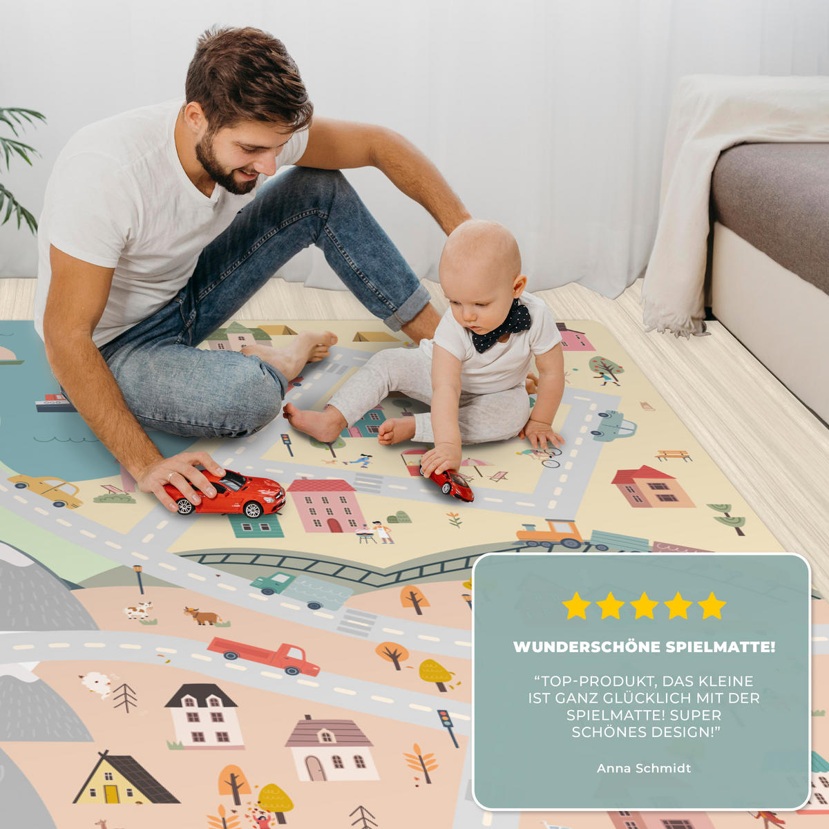 KINDERTEPPICH Jahreszeiten - Stadt - Häuser - Straße - Kinder - Auto 180x120 cm - Multicolor, Kunststoff (180/120cm) - MuchoWow