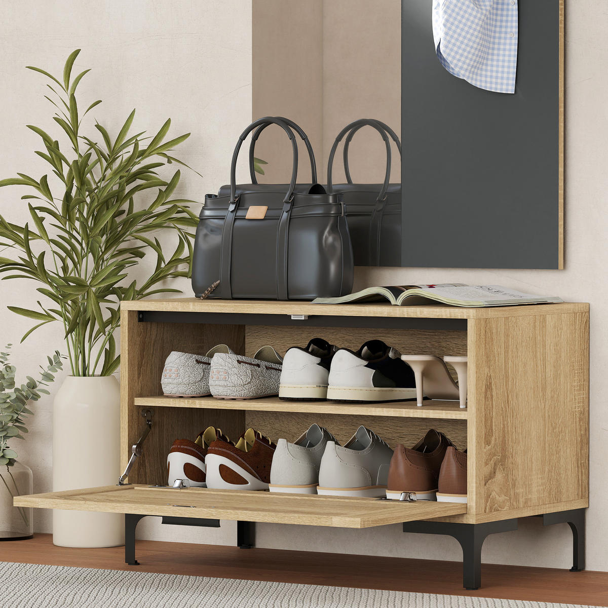 GARDEROBENSET DE-09836 Naturholz+Grau - Naturfarben, Holzwerkstoff (13.5/127.5/60cm) - ComfortXL