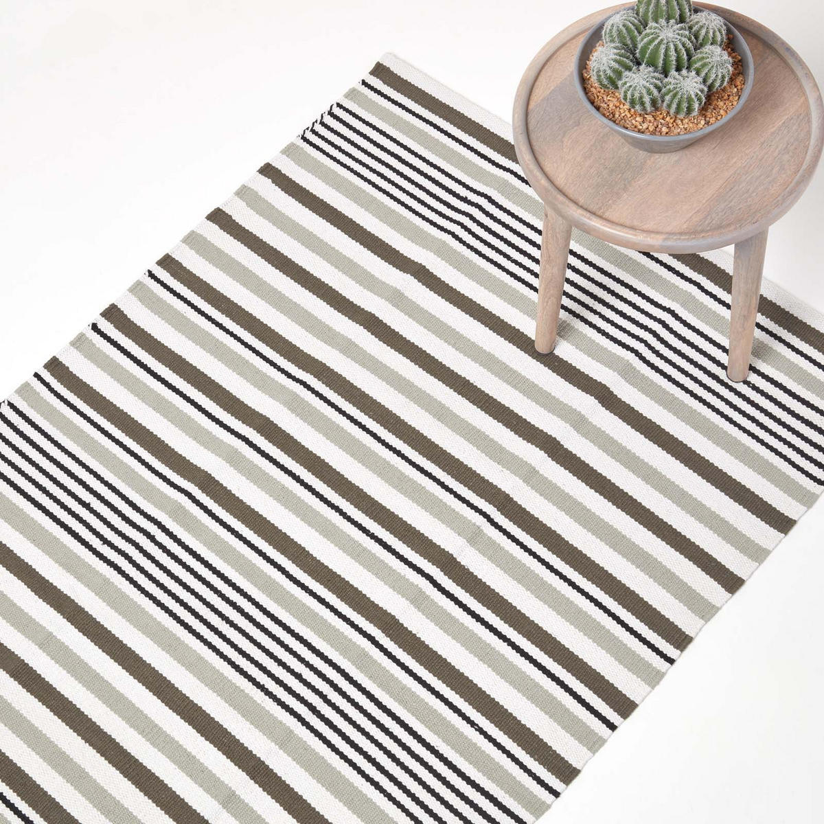 FLACHWEBETEPPICH Baumwolle gestreift 60/100 cm - Grau, Textil (60/100cm) - Homescapes
