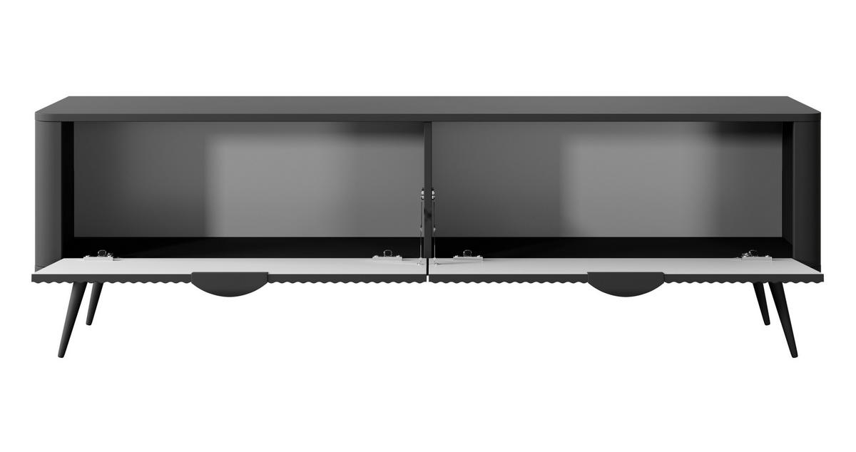 LOWBOARD Vespasia 2T Schwarz 163,2/51/38 cm – Geriffelten Fronten - Schwarz, Holzwerkstoff/Metall (163.2/51/38cm) - AX Living