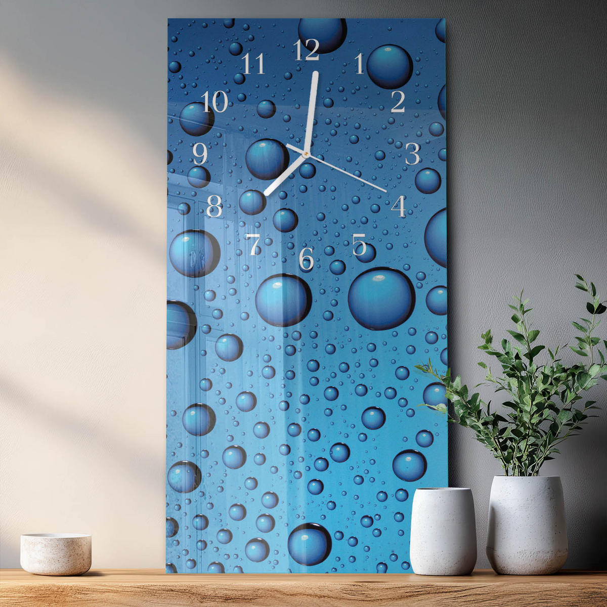 WANDUHR 30x60 cm - Magnolienblüte - Blau, Glas (30/60/0.4cm) - TULUP