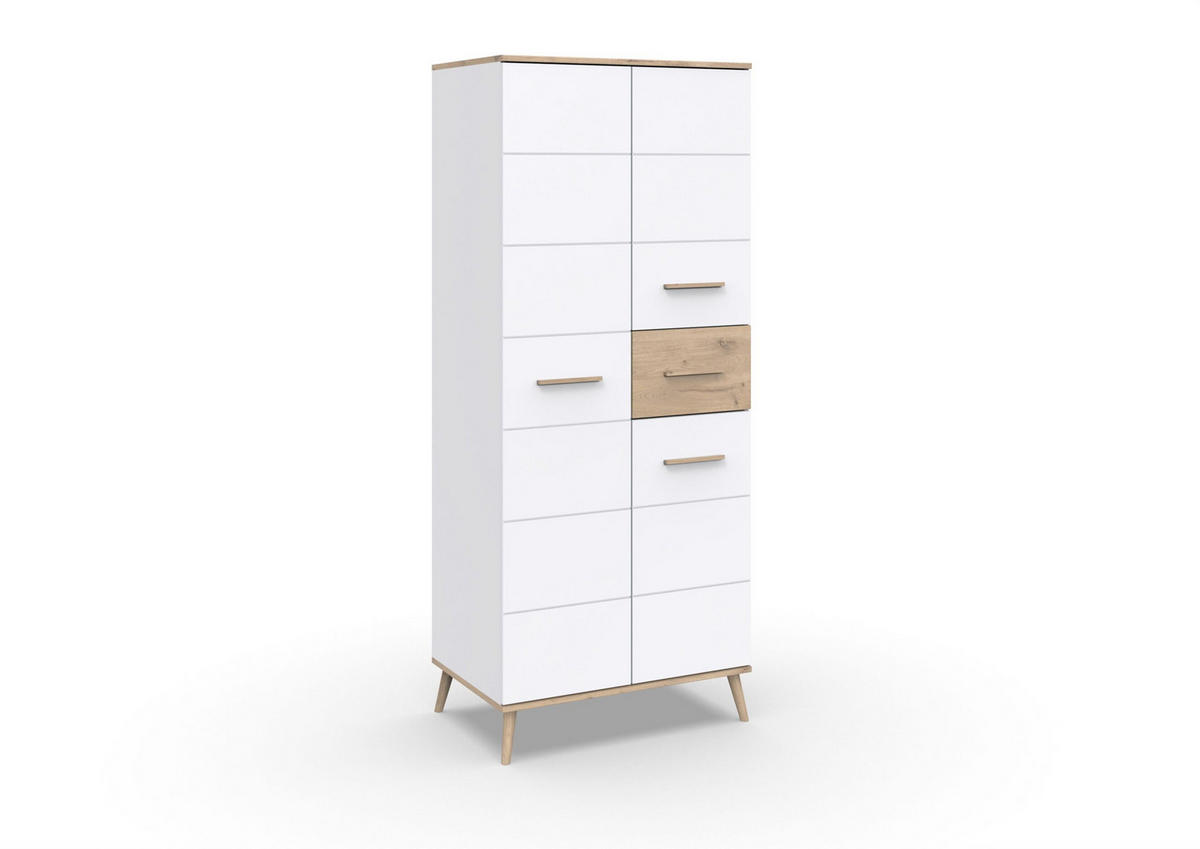 KLEIDERSCHRANK Fehmarn in Weiß und Viking Oak - Drehtürenschrank 3 türig - Weiß, Holzwerkstoff (84/202/58cm)