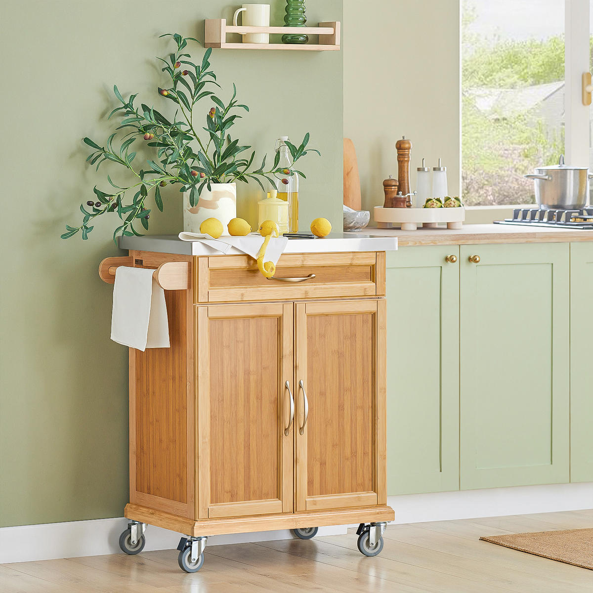 KÜCHENWAGEN Bambus - Naturfarben, Holzwerkstoff (74/90/46cm) - SoBuy