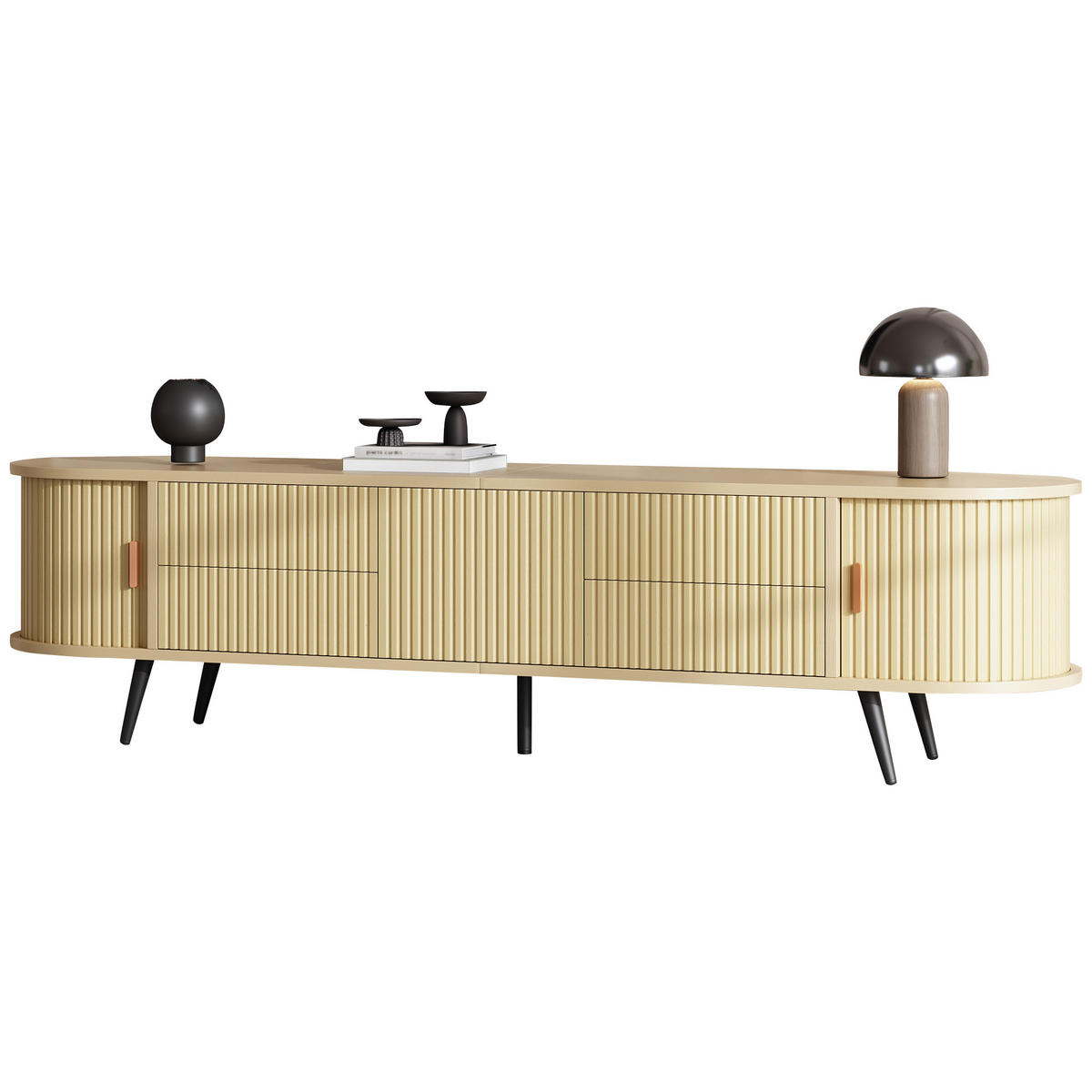 TV komoda 180/40/45 cm s kliznim vratima, 4 ladice i okomitim prugastim uzorkom u izgledu drva - prirodne boje, drvni materijal (180/45/40cm) - CHICFURN