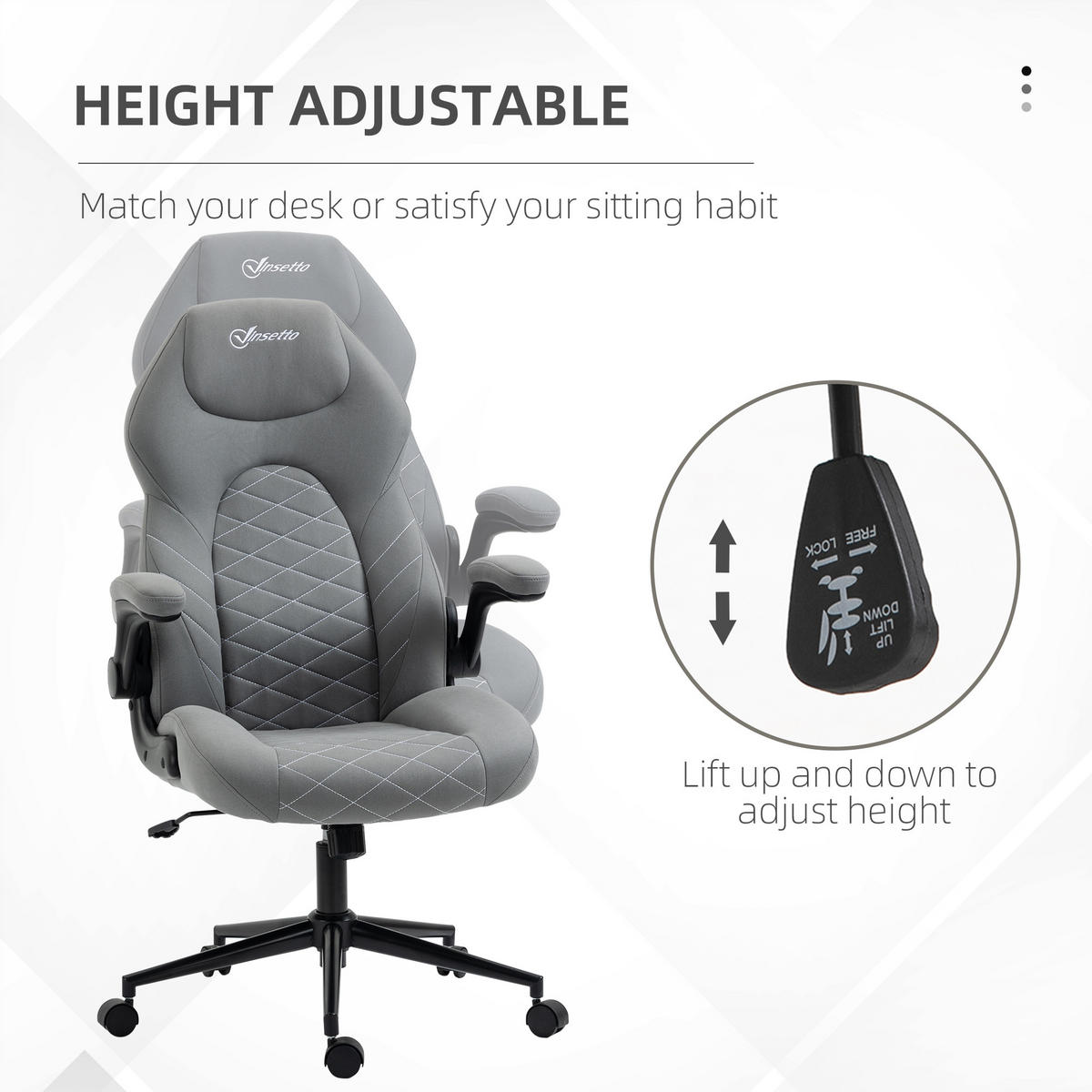 BÜROSTUHL, Ergonomischer Schreibtischstuhl, Computerstuhl mit Wippfunktion - Hellgrau, Kunststoff (69.5/122/65.5cm) - Vinsetto