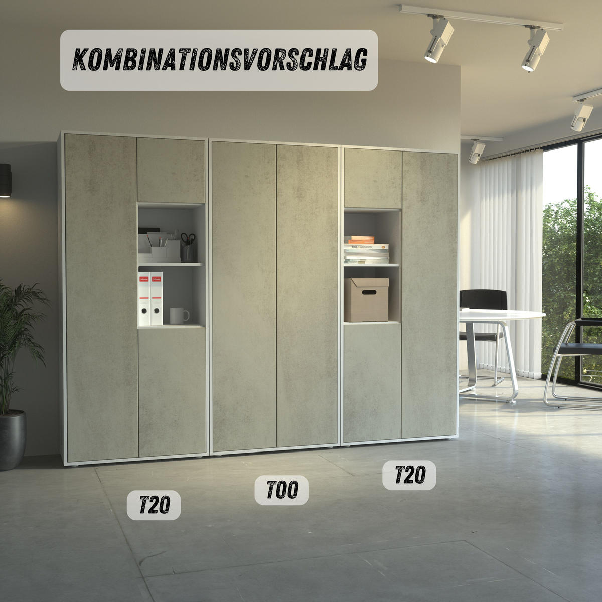 AKTENSCHRANK Amira T20 Beton Oxid 180/80/40 cm - Hellgrau, Holzwerkstoff (80/180/40cm) - SIMPLYFURN