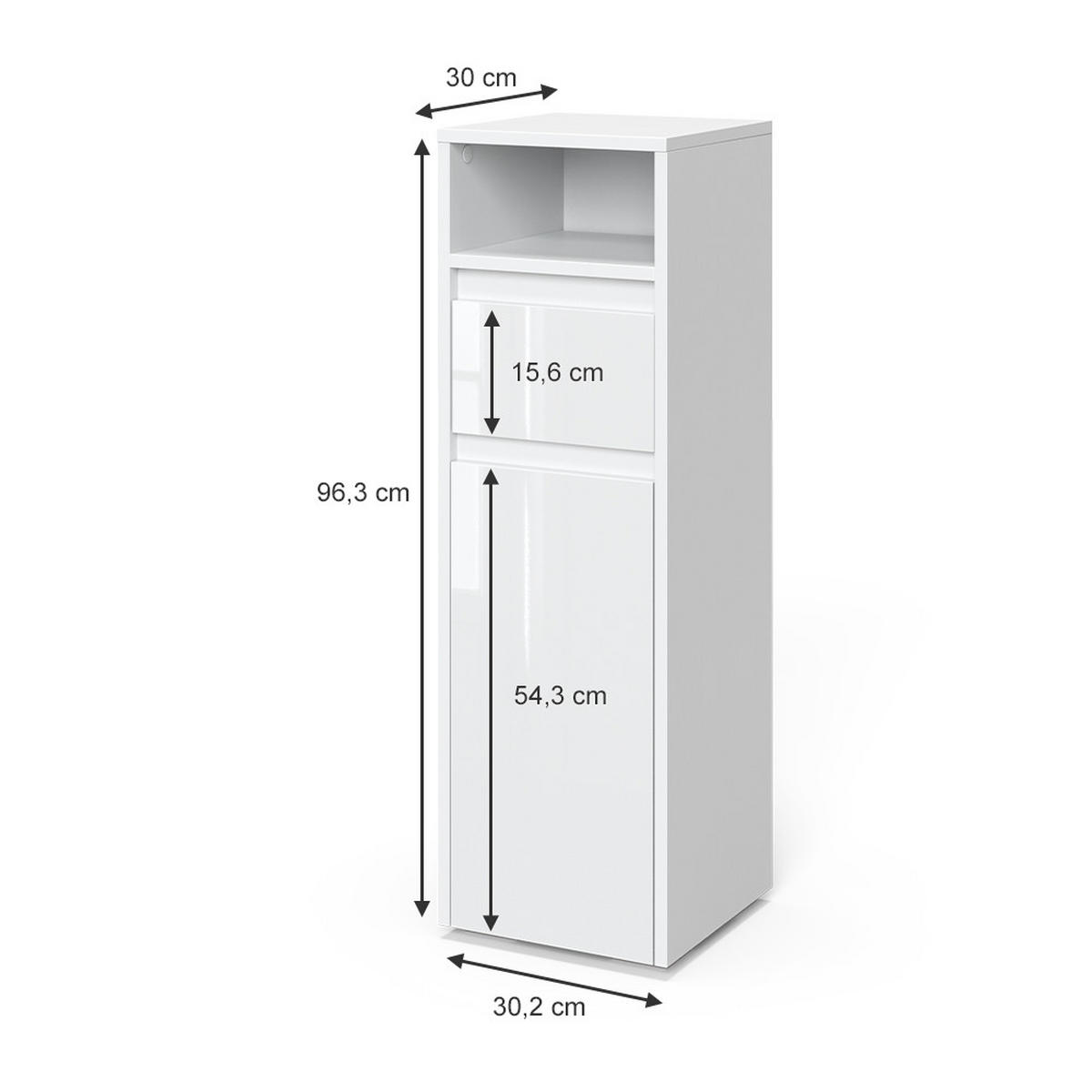 MIDISCHRANK Majest Weiß 30.2 x 96.3 cm - Weiß, Holzwerkstoff (30.2/96.3/30cm) - Vicco