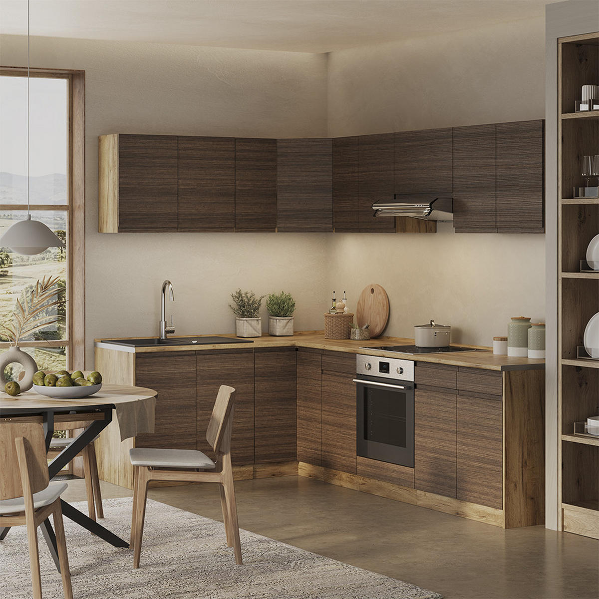 ECKKÜCHE R-Line, Tabak-Walnuss/Goldkraft Eiche, 267 x 167 cm - Eichefarben/Walnussfarben, Holzwerkstoff (267/81.6/60cm) - Vicco